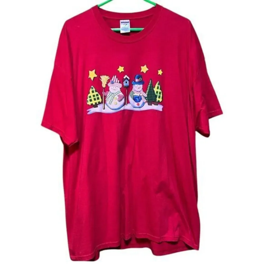 Christmas Tree Snowman Couple Red Holiday T-Shirt Top 3XL XXXL